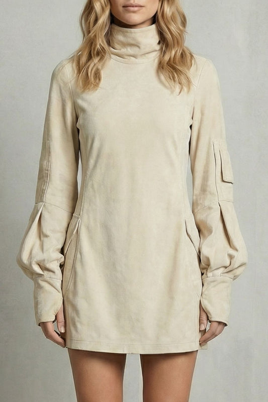 Cassie | High neck silhouette – Suede-effect mini dress