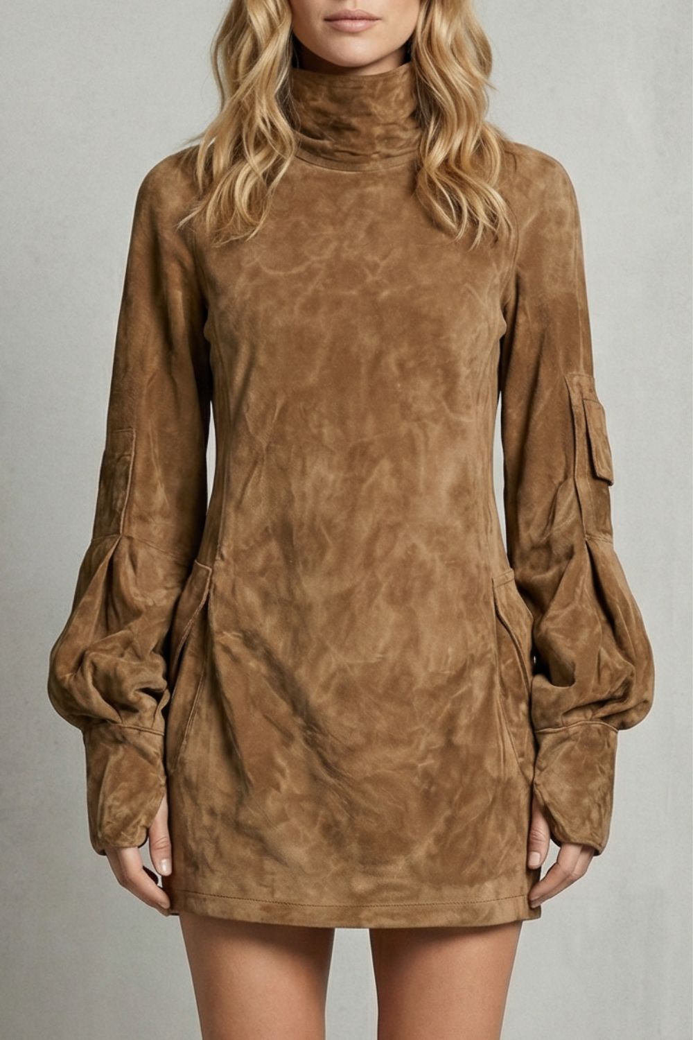 Cassie | High neck silhouette – Suede-effect mini dress