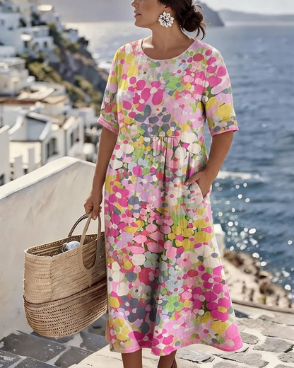 ELENA - ELEGANT FLORAL SUMMER MIDI DRESS