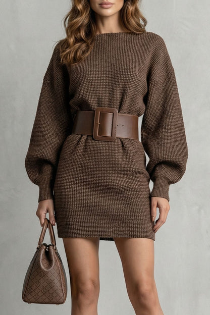 Aderisse – Structured knit fit – Belted mini dress (Belt included)