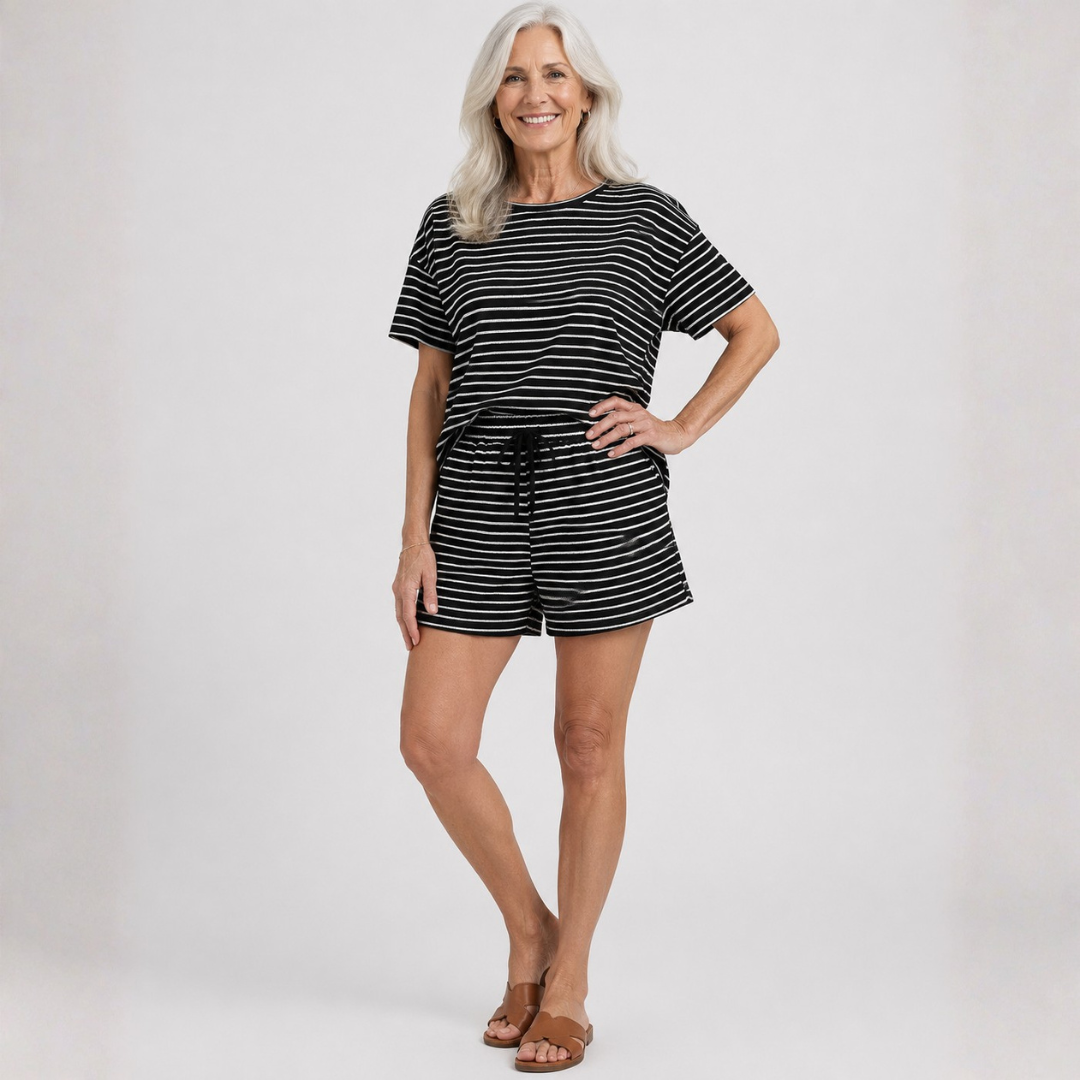 Sienna | Striped Lounge Top & Shorts Set