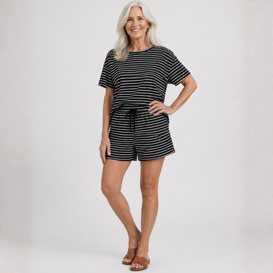 Sienna | Striped Lounge Top & Shorts Set