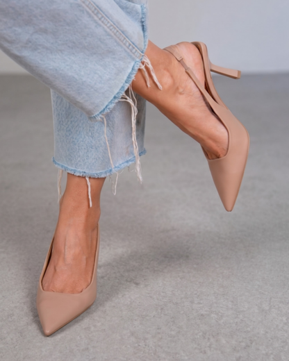 AlmondStep Leather Slingback Heel
