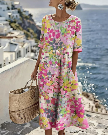 ELENA - ELEGANT FLORAL SUMMER MIDI DRESS