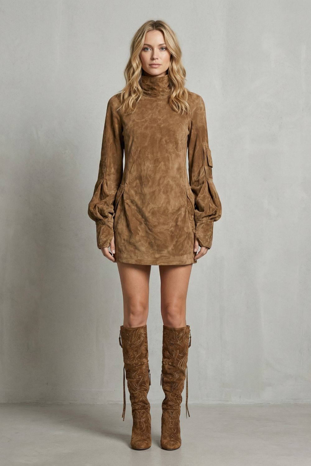 Cassie | High neck silhouette – Suede-effect mini dress