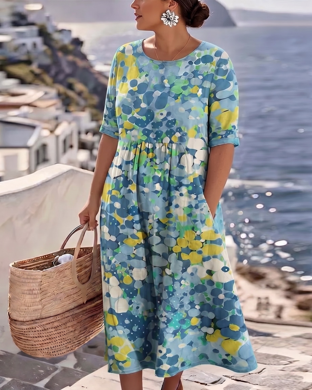 ELENA - ELEGANT FLORAL SUMMER MIDI DRESS