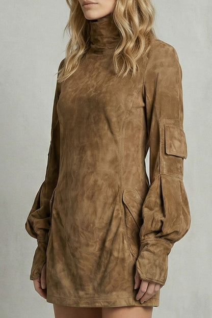 Cassie | High neck silhouette – Suede-effect mini dress