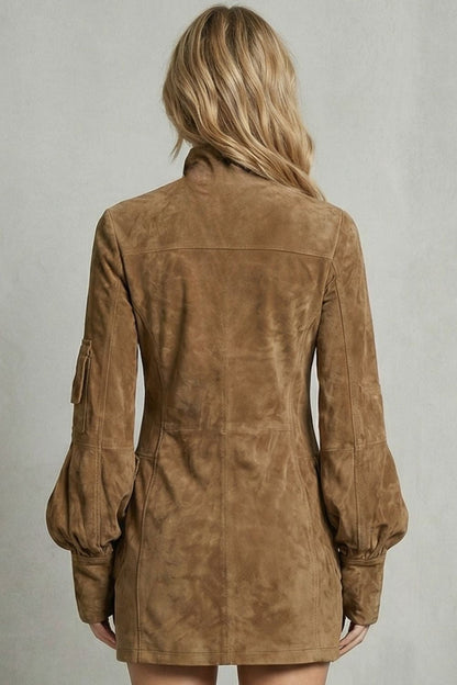 Cassie | High neck silhouette – Suede-effect mini dress