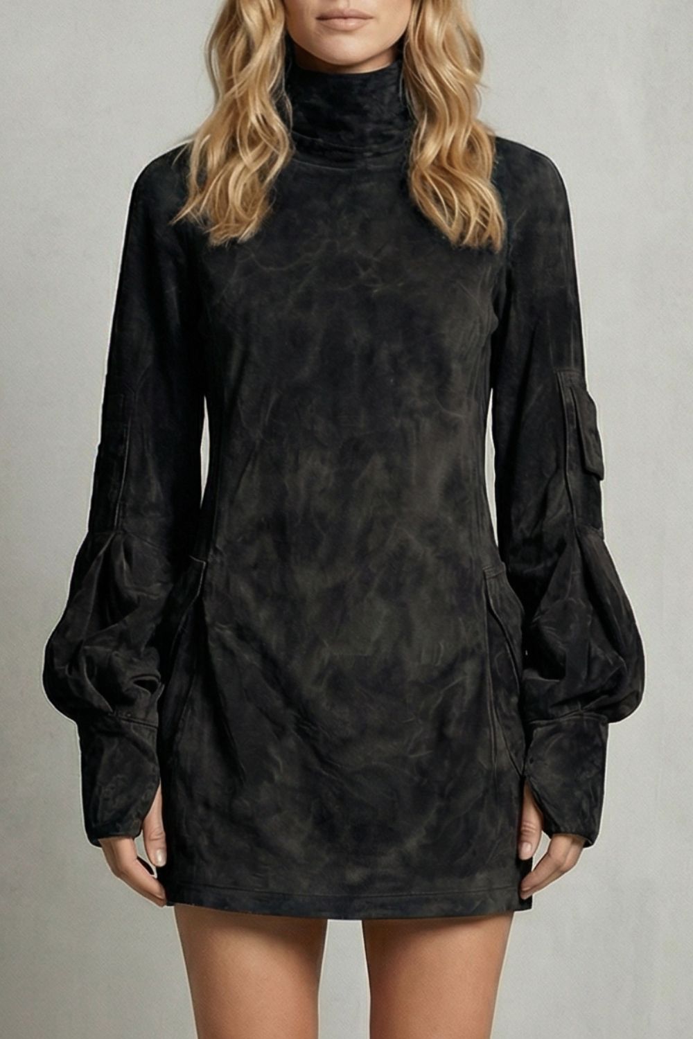 Cassie | High neck silhouette – Suede-effect mini dress