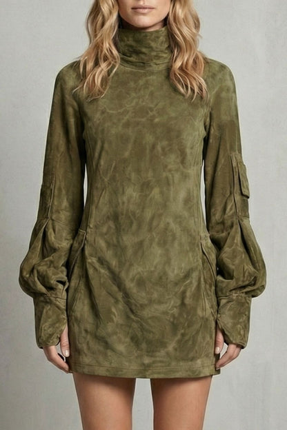 Cassie | High neck silhouette – Suede-effect mini dress