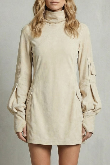 Cassie | High neck silhouette – Suede-effect mini dress