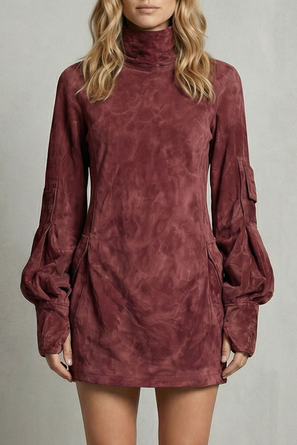Cassie | High neck silhouette – Suede-effect mini dress