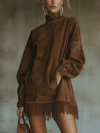 Zoë | Cozy Suede Fringe Dress