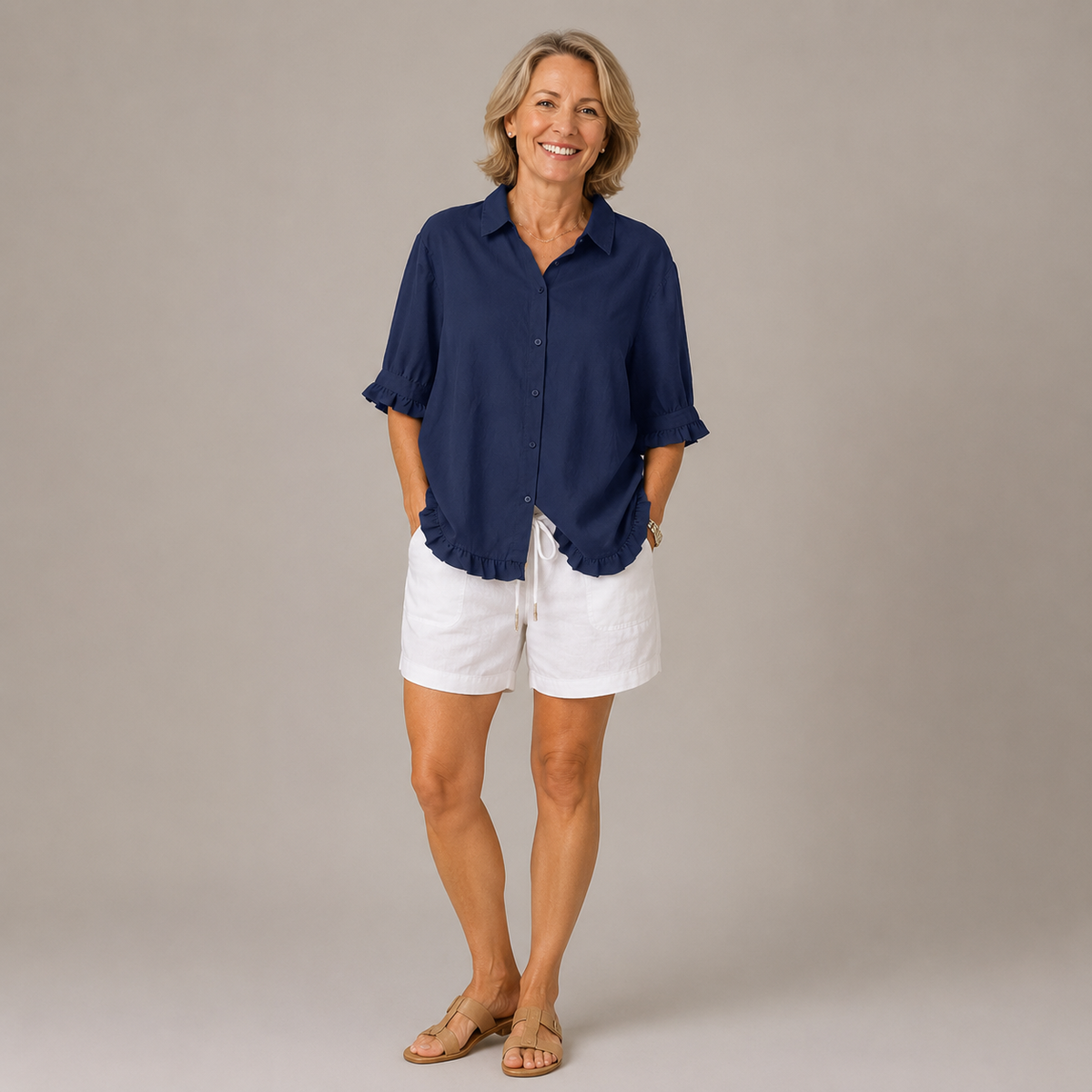 Lillian | Ruffle Trim Button-Up Blouse