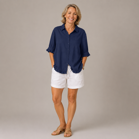 Lillian | Ruffle Trim Button-Up Blouse