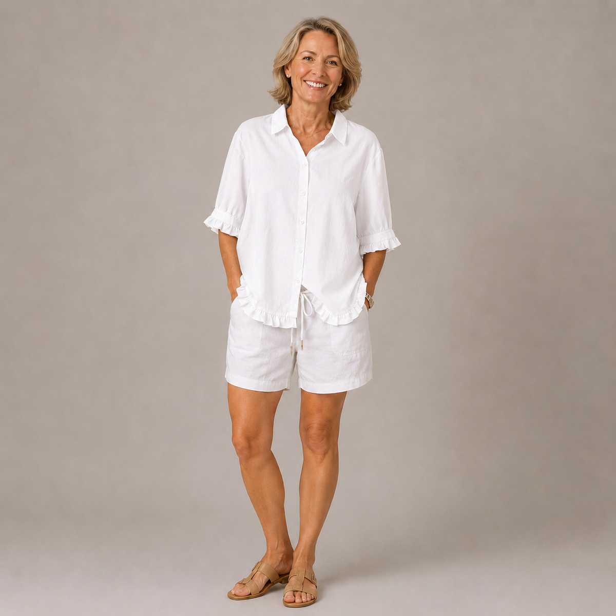 Lillian | Ruffle Trim Button-Up Blouse