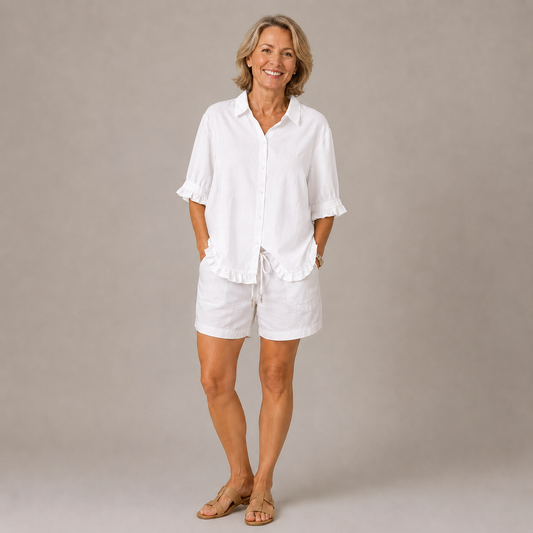 Lillian | Ruffle Trim Button-Up Blouse