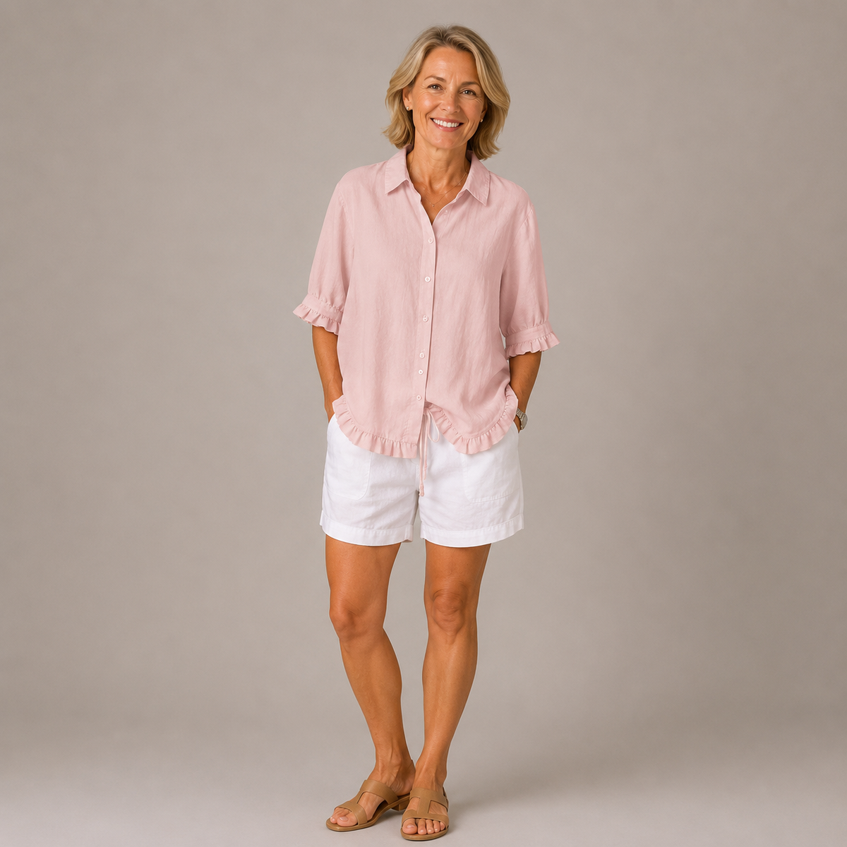 Lillian | Ruffle Trim Button-Up Blouse