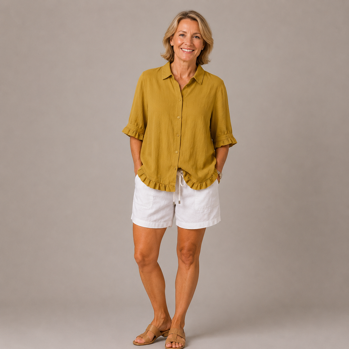 Lillian | Ruffle Trim Button-Up Blouse