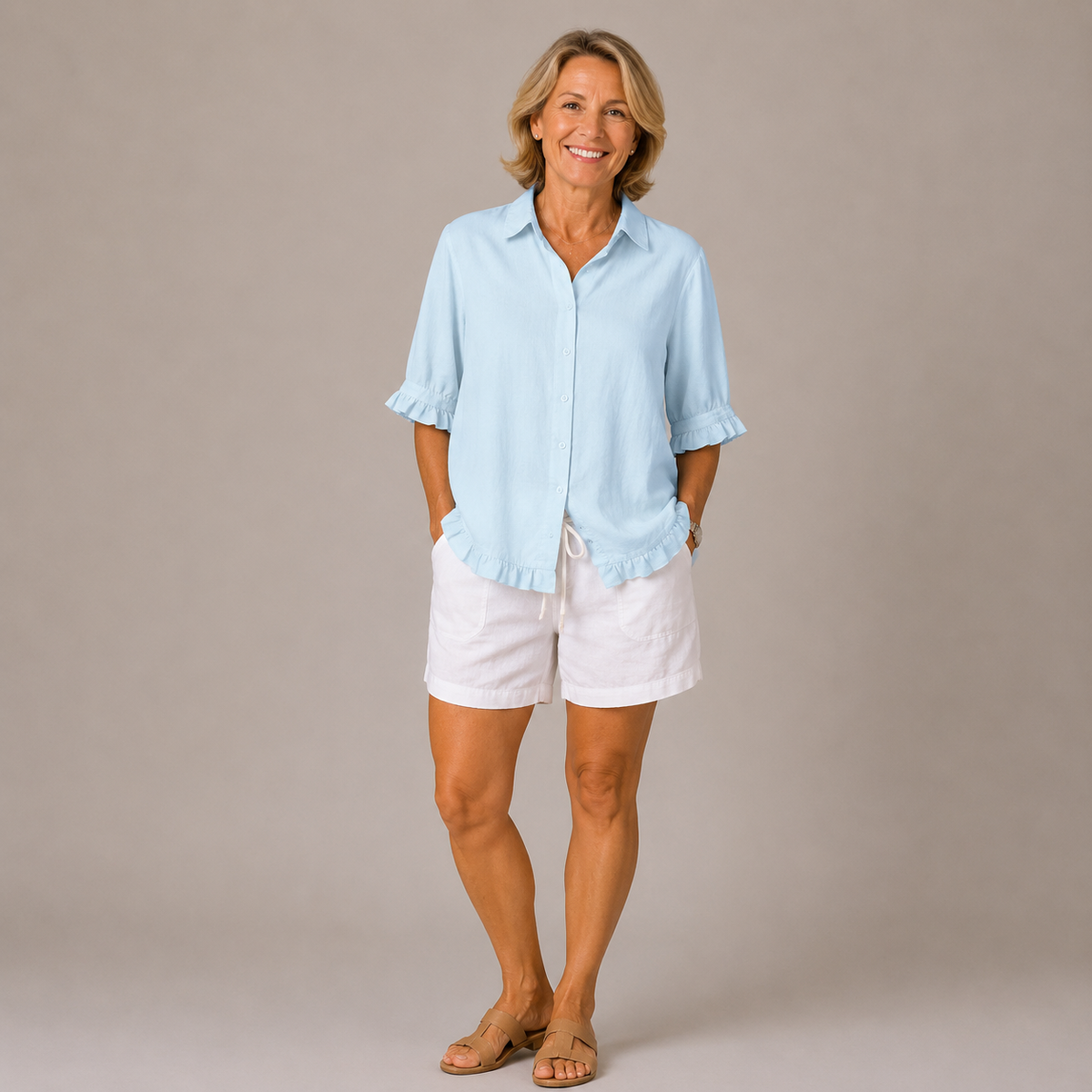 Lillian | Ruffle Trim Button-Up Blouse