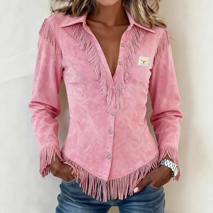 Renata - Fringe Suede Blouse