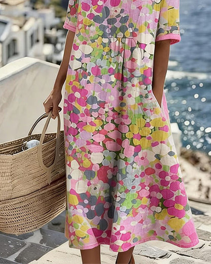 ELENA - ELEGANT FLORAL SUMMER MIDI DRESS