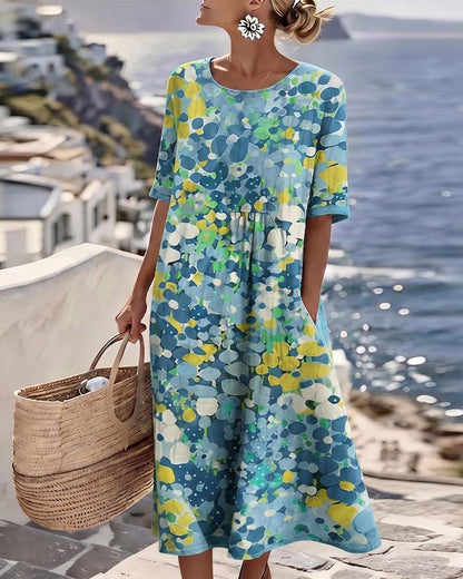 ELENA - ELEGANT FLORAL SUMMER MIDI DRESS