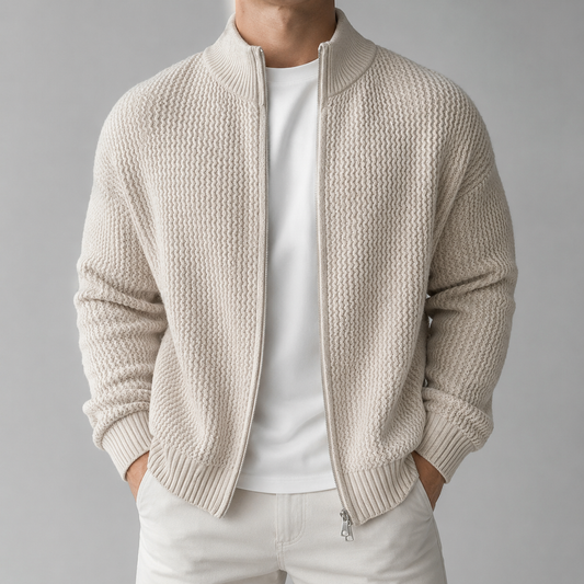 Marlow | Moss-Texture Zip Cardigan