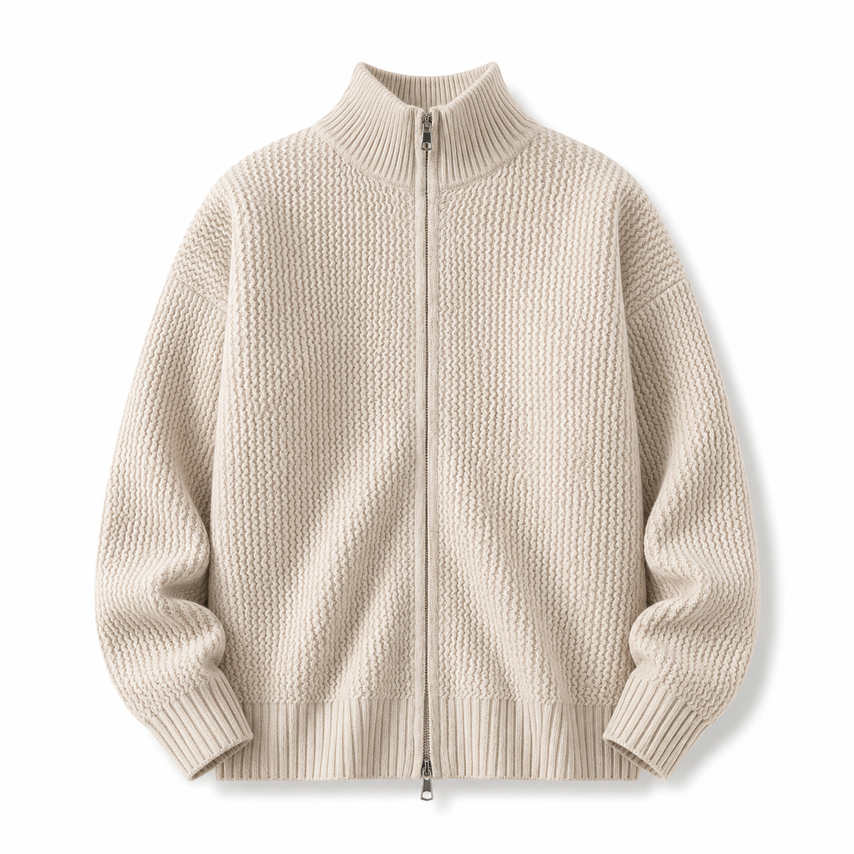 Marlow | Moss-Texture Zip Cardigan