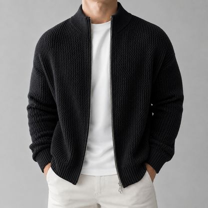 Marlow | Moss-Texture Zip Cardigan