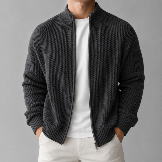 Marlow | Moss-Texture Zip Cardigan