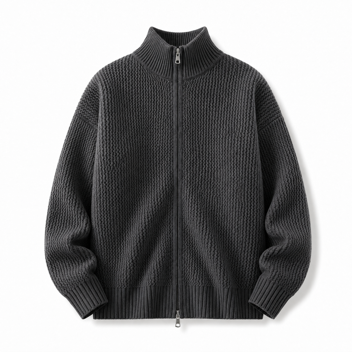 Marlow | Moss-Texture Zip Cardigan