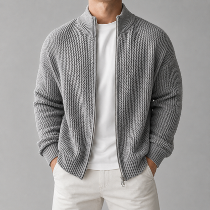 Marlow | Moss-Texture Zip Cardigan