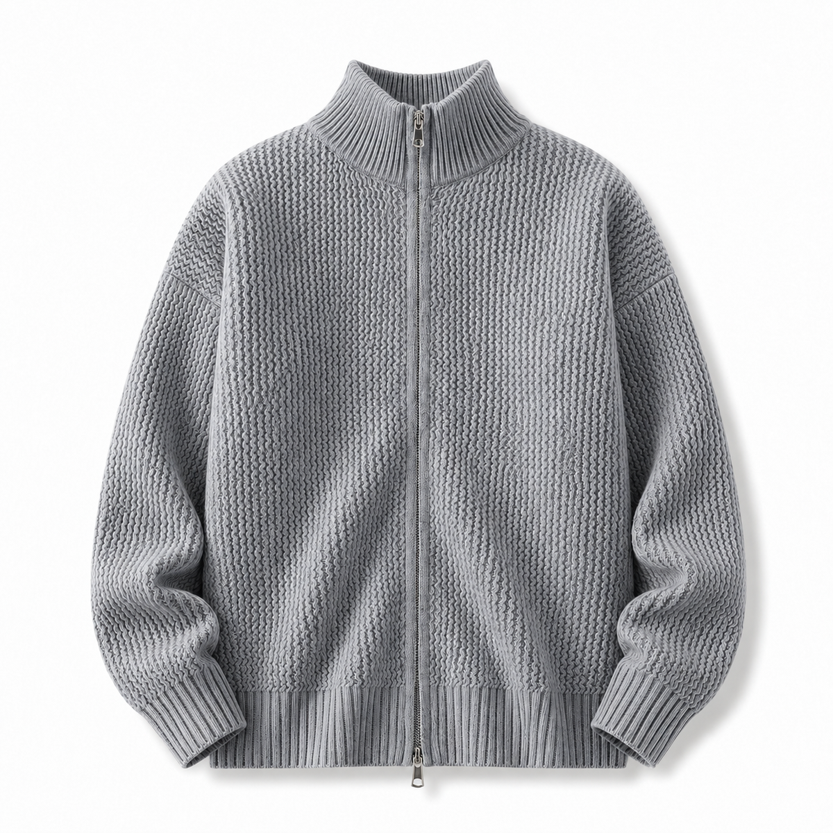 Marlow | Moss-Texture Zip Cardigan